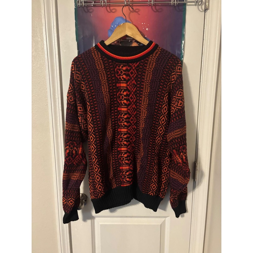 Vintage Expressions International Mens Large Geometric Knit Sweater Orange